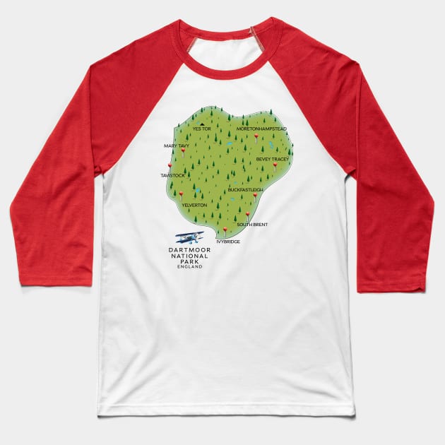 Dartmoor national park England Map Baseball T-Shirt by nickemporium1